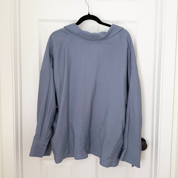 Women Anthropologie The Dylon Long-Sleeve Wide-Placket Top Denim Blue Medium - Picture 3 of 8
